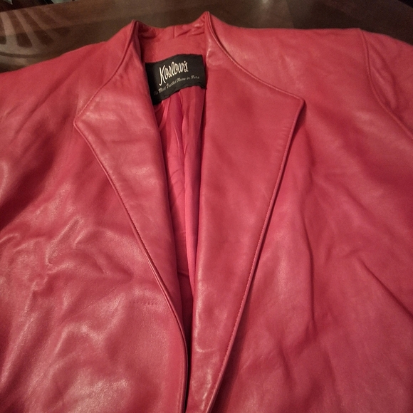 Koslow's Red Leather Open-Front Over-Sized Jacket Coat Women Size Small-Medium - Picture 3 of 16